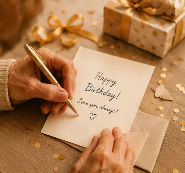 Writing a handwritten birthday card
